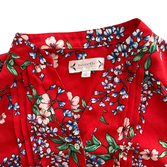 Nanette Lepore Red Floral button Down Blouse Size XS - Picture 3 of 5